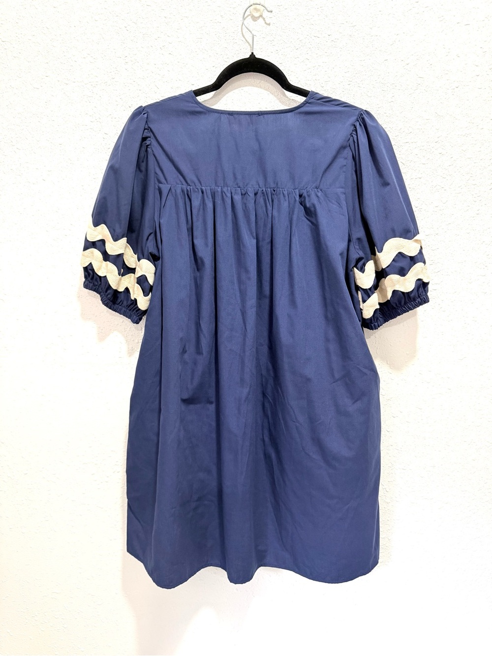 Entro Navy Blue Baby doll ric rac trim Dress L - Picture 8 of 10